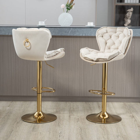 Rootz Swivel Bar Stools - Adjustable Bar Chairs - Velvet Counter Stools - Ergonomic Comfort - 55cm x 46cm x 92-112cm