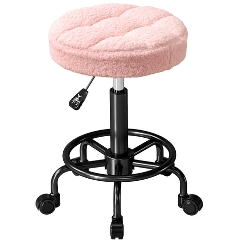 Rootz Height-Adjustable Pink Roll Stool - Rotating Stool - Work Chair - 360° Rotatable Base - Luxurious Comfort - Ø50 x 50-66 cm