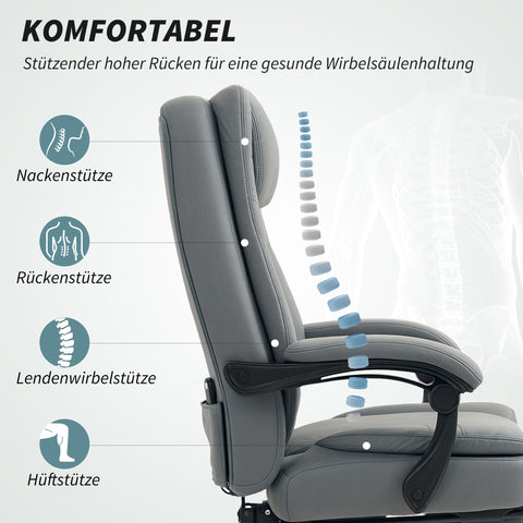 Rootz Grey Office Chair - Ergonomic Desk Chair - Massage Function - Relaxation & Comfort - 64cm x 69cm x 112-120cm
