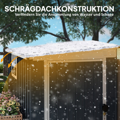 Rootz Garden Shed - Tool Storage - Garden Equipment House - Lockable Steel Design - 128cm x 193cm x 181cm - Grey