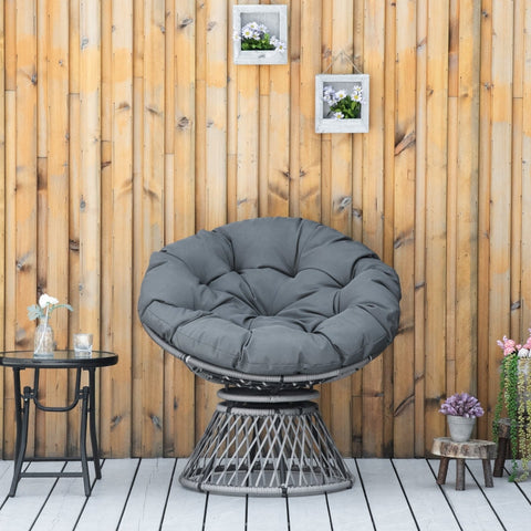 Rootz Papasan Chair - Wicker Chair - Rattan Chair - 360-Degree Rotation - Removable Cushion - Galvanized Steel Frame - W87 x D97 x H86 cm