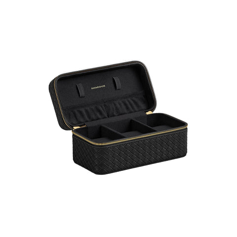 Rootz Watch Box with Cover - Jewelry Organizer - Watch Case - Ink Black PU - Imitation Suede Lining - 10cm x 20cm x 9cm