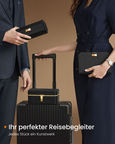 Rootz Watch Box with Cover - Jewelry Organizer - Watch Case - Ink Black PU - Imitation Suede Lining - 10cm x 20cm x 9cm