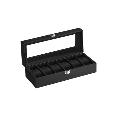 Rootz Watch Box Organizer - Jewelry Storage Case - Display Case - MDF Construction - Velvet Lining - PU Cover - Glass Lid - 11.2cm x 30cm x 8cm
