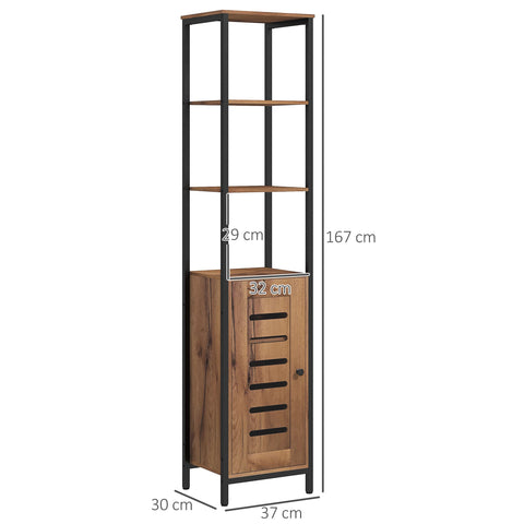 Rootz Industrial Bathroom Cabinet - Organizer - Storage Unit - Lamella Door & Adjustable Shelves - 37x30x167cm
