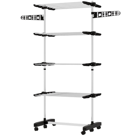 Rootz Laundry Tumble Dryer - Foldable Clothes Airer - Drying Rack - One-Click System - 142cm x 55cm x 172cm - Black & Silver