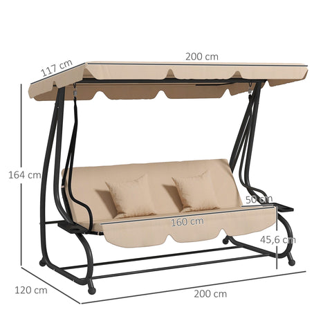Rootz Rocking Bench - Garden Swing - 3-Seater Hollywood Swing - Steel Frame - 200 x 120 x 164 cm - Includes Beverage Holders