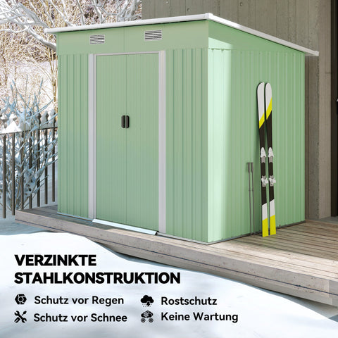 Rootz Equipment Shed - Garden Storage - Metal Device House - Outdoor Organizer - 2.3 m² - 207 x 130 x 182 cm - Green