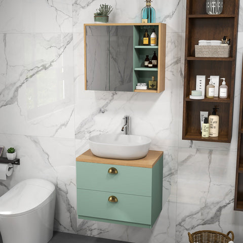 Rootz Bathroom Furniture Set - Scandinavian Design - Vanity Set - Adjustable Shelves - Green Finish - 60W x 40D x 50.5H cm