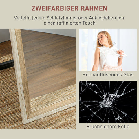 Rootz Full Body Mirror - Floor Mirror - Splinter-Free - Crystal Clear Reflection - 162.6 x 53.3 cm -Brown Frame