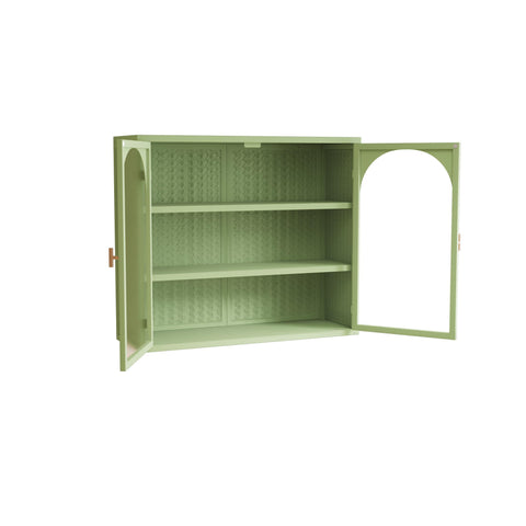 Rootz Modern Wall Cabinet - Glass Door Cabinet - Two-Door Storage - Durable Iron and Glass - 70cm x 23cm x 60cm