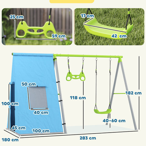 Rootz 3-in-1 Rocket Play Tent - Kids Swing - Child Gymnasium - Secure Design - 283cm x 180cm x 182cm
