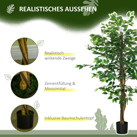 Rootz Artificial Fig Tree - Faux Plant - Realistic Appearance - No Maintenance - 150cm Height - Ø15cm x 12.5cm Pot