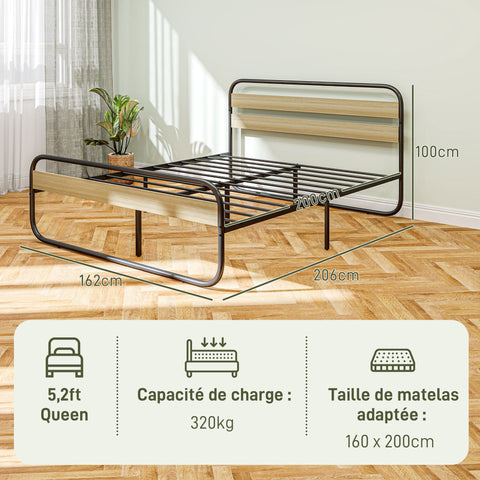 Rootz Industrial Steel Double Bed - Metal Frame - BrownLook - Weight Capacity 320kg - 162cm x 206cm x 100cm