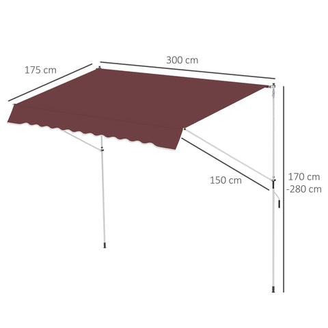 Rootz Manual Extendable Awning - Telescopic Cover - Adjustable Sun Shade - UV-Resistant Bordeaux - Easy Installation - 300cm x 150cm x 170-280cm