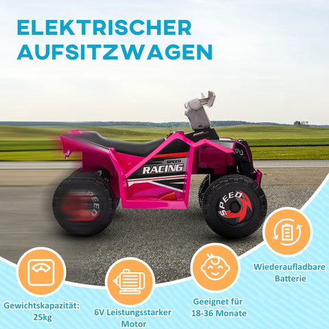 Rootz Electric Children's Quad - Kids Ride-On ATV - Toddler Electric Vehicle - Safe Speed - Easy Operation - Long-lasting Fun - 70cm x 41.5cm x 48.5cm - Plastic & Metal - Pink