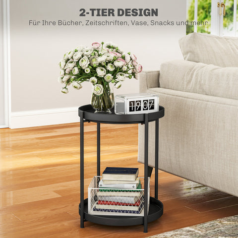 Rootz Round Side Table with Shelf - Coffee Table - Sofa Table - Durable Metal - 44cm x 44cm x 56cm