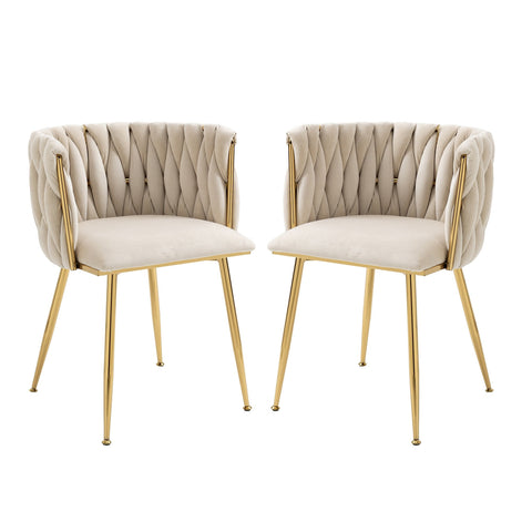 Rootz Set of 2 Velvet Dining Chairs - Upholstered Seating - Ivory White Chairs - Comfort Thick Padding - 54cm x 52cm x 72cm