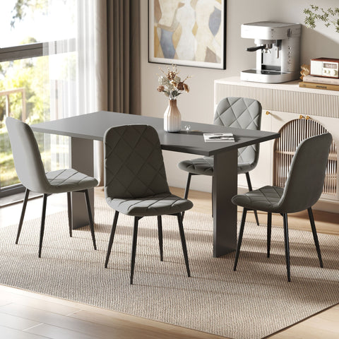 Rootz Grey Velvet Dining Chairs Set - Upholstered Kitchen Chairs - Metal Legs - Comfortable Backrest - 45cm x 54cm x 87cm