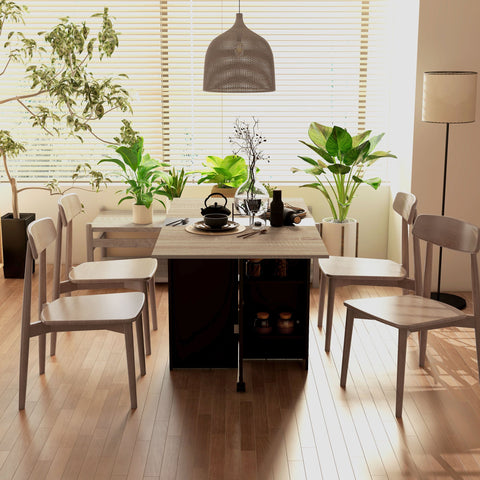 Rootz Foldable Table - Kitchen & Dining Table - Rolling Dining Console - Easy Storage - 75 x 140 x 74 cm, Brown & Black