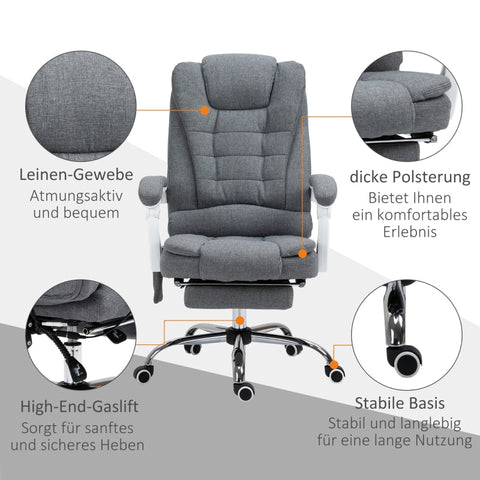 Rootz Massage Office Chair - Executive Chair - 6-Point Massage - Heating Function - Adjustable Backrest - Footrest - 360° Rotation - 65cm x 70cm x 111-119cm