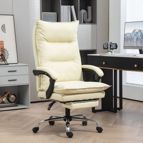 Rootz Ergonomic Office Chair - Computer Chair - Swivel Chair - Faux Leather - Adjustable Height - Beige - 66cm x 72cm x 130cm