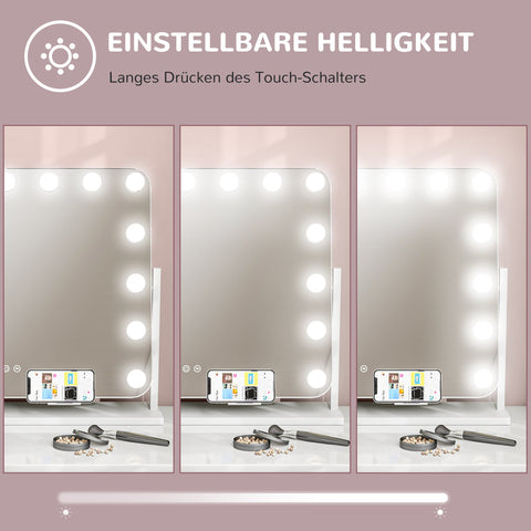 Rootz LED Cosmetics Mirror - Vanity - Makeup Mirror - Dimmable Touch Control - 3 Light Modes - USB - White - 62.5 x 49.5cm