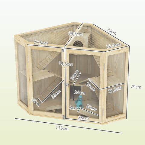 Rootz 4 Tier Hamster Cage - Small Animal House - Wooden Habitat - Spacious Design - 115 x 69.5 x 79 cm