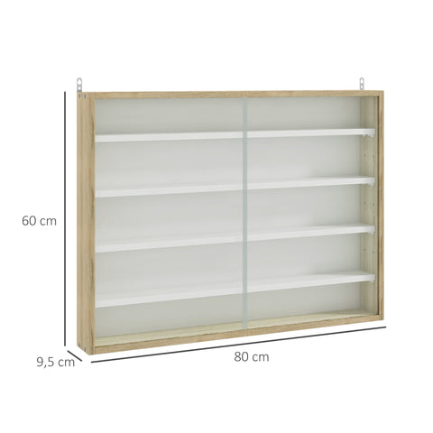 Rootz Wall Showcase Cabinet - Collection Display - Storage Cabinet - 4 Adjustable Shelves - Glass Sliding Doors - 80cm x 9.5cm x 60cm