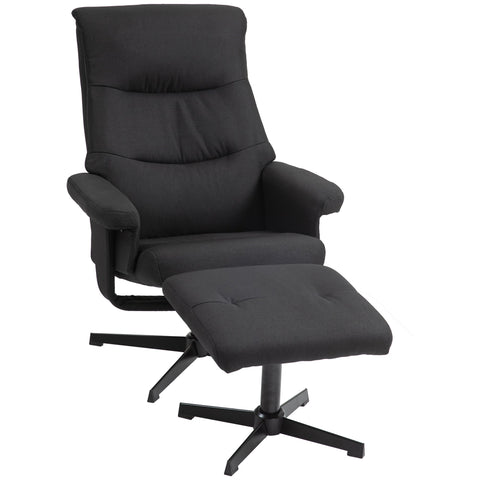 Rootz Reclining Chair with Stool Set - Swivel Seat - Rocker Function - Velvet Look, 135° Adjust - 74W x 81D x 102H cm, Black