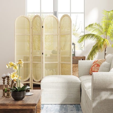 Rootz 4 Panel Wood Paravent - Room Divider - Folding Screen - Elegant Privacy Solution - 170 x 160 cm