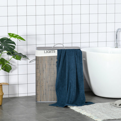 Rootz 100L Laundry Basket - Laundry Hamper - Clothes Sorter - Washable Bag - 52x32x63cm - Bamboo, Polyester, Cotton, Metal - Grey