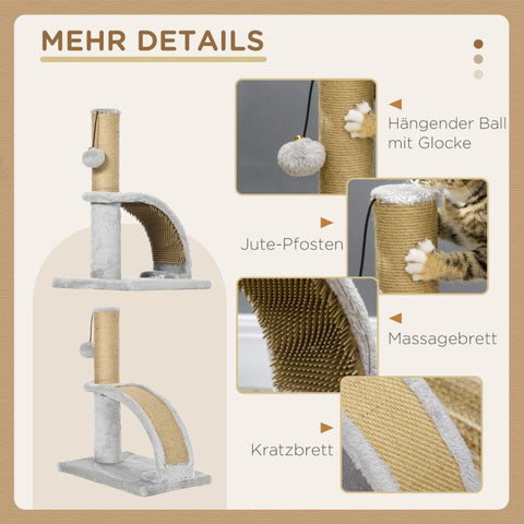 Rootz Cat Scratching Post - Cat Tree Pole - Scratching Board - Jute Post - Furniture Protector - 34cm x 24cm x 43cm