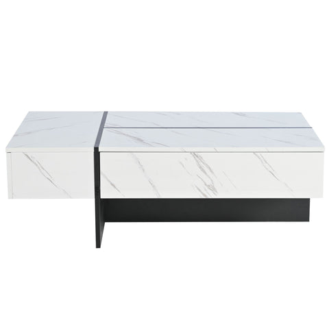 Rootz Modern Coffee Table - LED Table - Marble Pattern Table - LED Lighting - 105cm x 60cm x 35cm