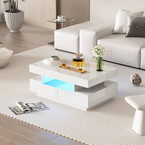 Rootz Coffee Table - Living Room Table - LED Table - High Gloss Luxury Look - 80L x 50W x 36H cm