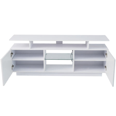 Rootz Modern White TV Cabinet - Media Console - Entertainment Unit - 16-Color LED Lighting - 140cm x 35cm x 61cm