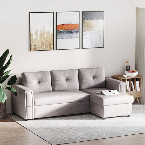 Rootz 3-Seater Sofa Bed - Upholstered Sleeper Couch - Convertible Sofabett - Extra Storage - Grey - 141cm x 85cm