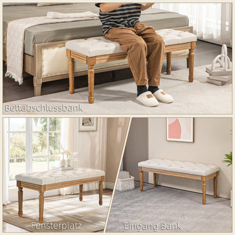 Rootz Bed Bench - Upholstered Bench - Bedroom Stool - Linen Look Fabric - Thick Padding - 120cm x 41cm x 48cm