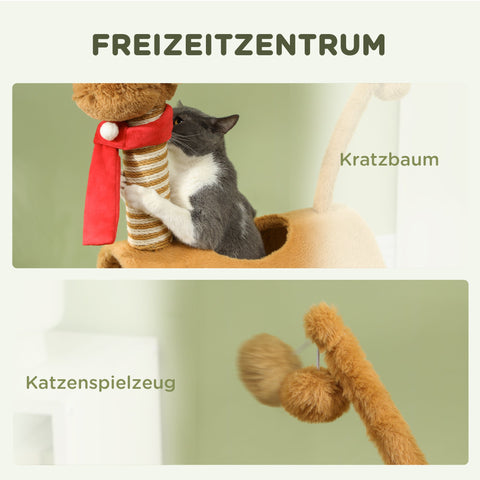 Rootz 98 cm Cat Tower - Kratzbaum - Scratching Post - Protects Furniture - Brown Deer Design - 34cm x 98cm x 48cm