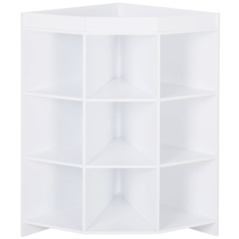 Rootz Corner Shelf Storage - Space-Saving Standregal - Cabinet with Drawers - MDF White - Anti-Tilt Stability - 57cm x 57cm x 95cm