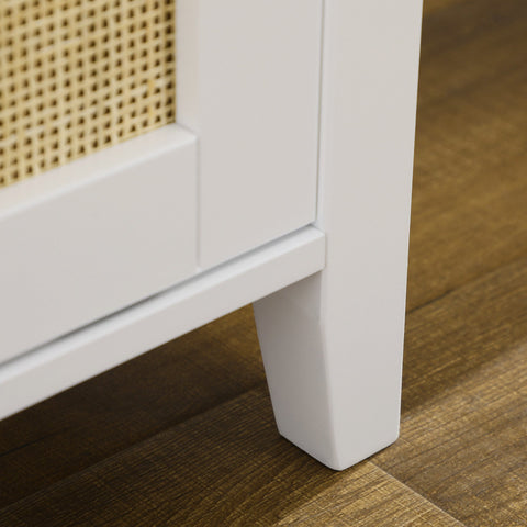 Rootz Shoe Bench Storage - Entryway Organizer - Sliding Door Bench - Rattan Design - 80cm x 35cm x 45cm - White, Brown