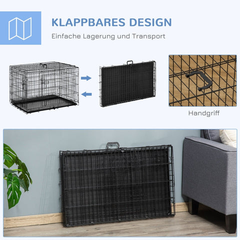 Rootz Dog Cage - Pet Crate - Transport Box - Iron Wire - 92cm x 57cm x 62.5cm - Foldable - Easy Assembly - Large Front Door