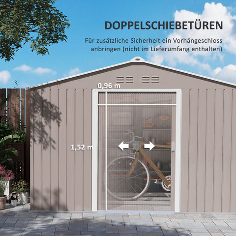Rootz Metal Tool Shed - Bicycle Shed - Garden Storage - Ventilation Windows - Sliding Doors - 277 x 195 x 192 cm