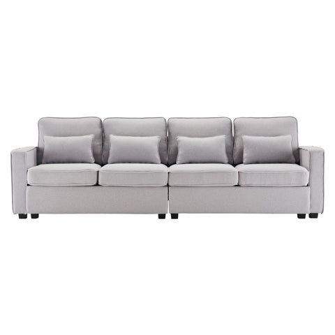 Rootz 4-Seater Linen Sofa - Modern Couch - Comfortable Seating - Adjustable Lumbar Cushions - 264x83x87 cm - Gray
