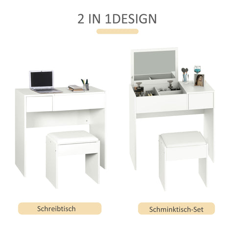 Rootz Dressing Table - Cosmetic Table - Folding Mirror with Stool - Versatile Use - 80 x 40 x 79cm