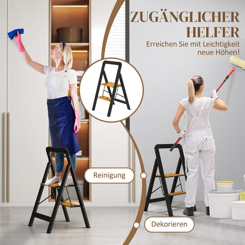 Rootz 2-Step Ladder - Step Stool - Folding Steps - Non-Slip Platform - Metal - 48L x 44.3H cm