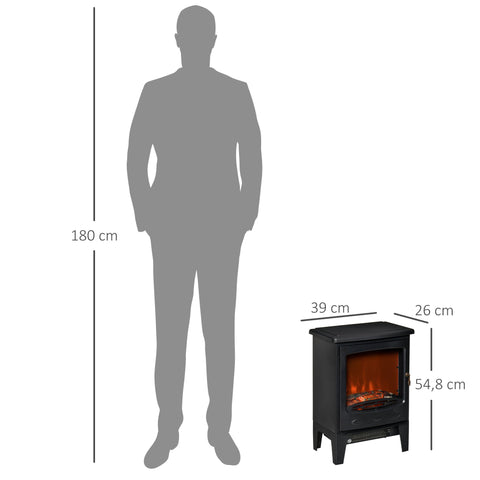 Rootz LED Electric Fireplace - Standing Heater - Flame Effect Stove - Adjustable Heat - Cozy Ambience - Black - 39x26x54.8cm
