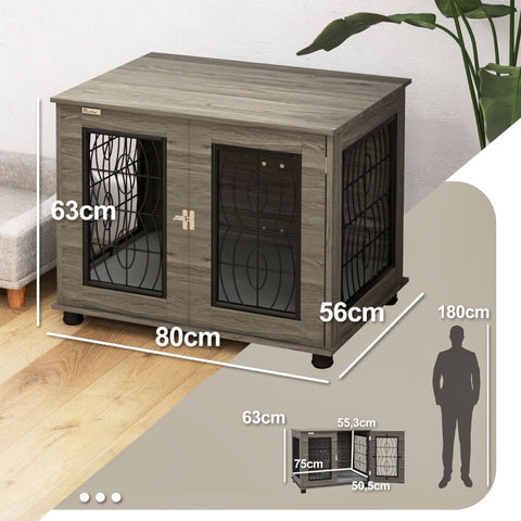 Rootz Dog Crate - Dog Box - Pet Kennel - Stylish - Secure - Comfortable - 80cm x 56cm x 63cm - Chipboard & Steel
