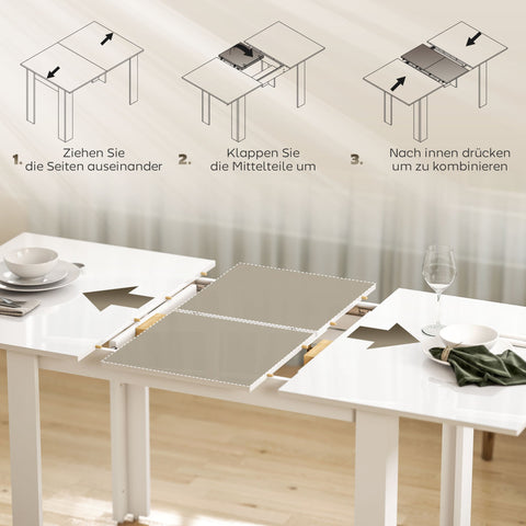 Rootz Extendable Dining Table - Adjustable Kitchen Table - Space-Saving Dining Table - White - Seats 4-6 People - 120-160 x 80 x 78 cm