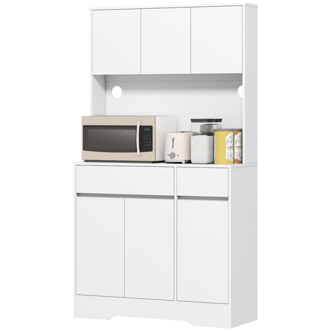 Rootz Kitchen Cabinet - Storage Unit - Pantry Organizer - Ample Storage - 100cm x 38cm x 180cm - White Chipboard